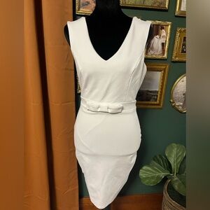 Lulu's White V-Neck Mini Dress with Bow Detail